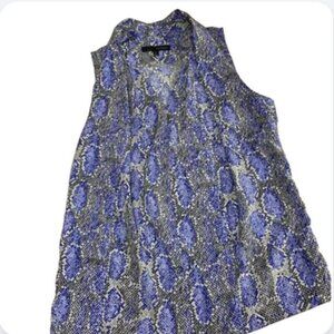 Harve Benard Blue Black Sleeveless Summer Blouse, Small